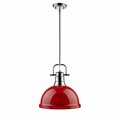 Golden Lighting Duncan 1 Light Pendant with Rod in Chrome with Red Shade 3604-L CH-RD